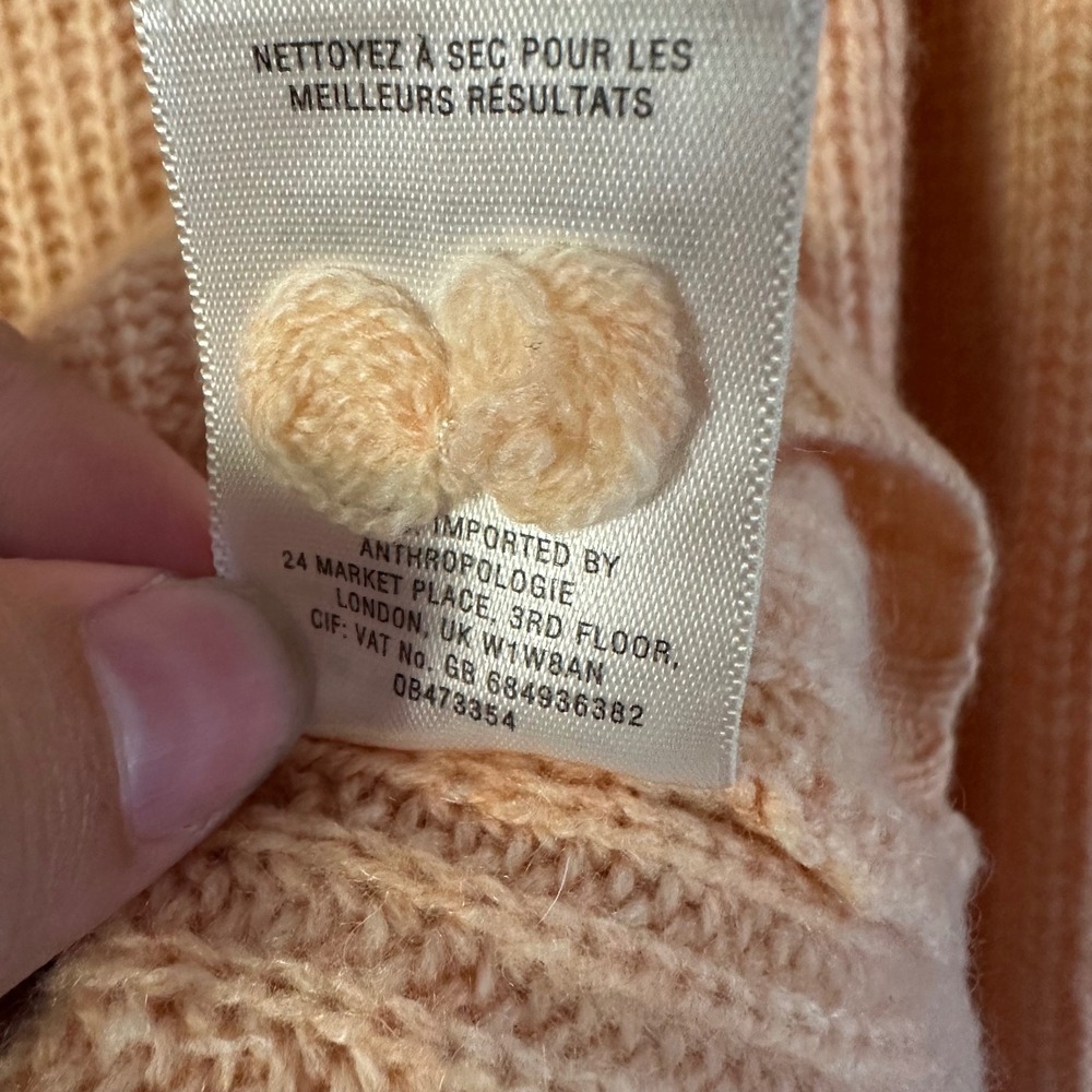 Anthropologie Moth‎ 100% Cashmere Peach Orange Bell Sleeve Knit Sweater XS - Picture 10 of 10
